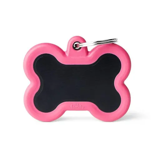 Myfamily Hushtag Big Black Aluminum Bone Id Tag With Pink Rubber 1