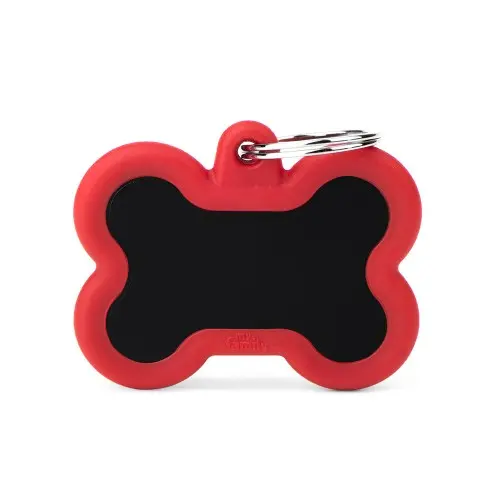Myfamily Hushtag Big Black Aluminum Bone Id Tag With Red Rubber 1