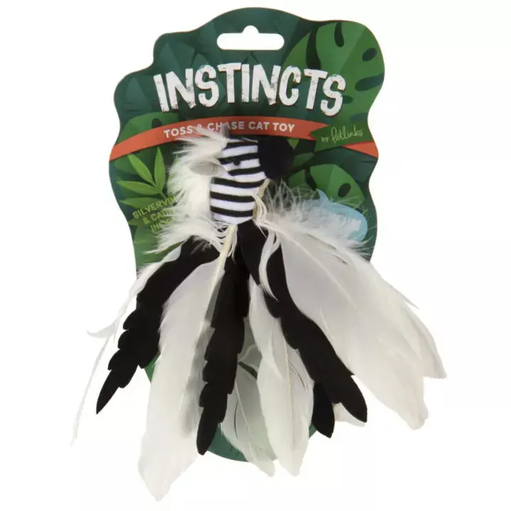 Petlinks® Instincts Zingy Zebra™ Feathered Toss And Chase Cat Toy With Happynip™ Silvervine & Catnip 1
