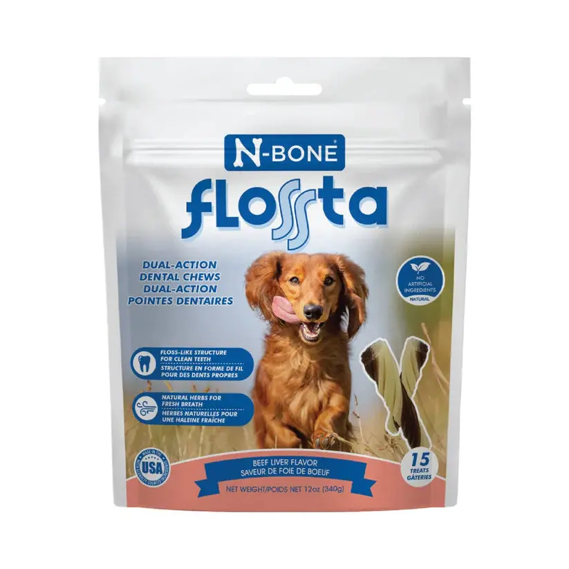N-Bone Flossta Dual-Action Dental Chews Beef Liver For Dogs 1