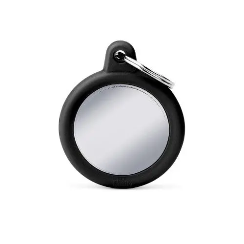 Myfamily Hushtag Chrome-Plated Brass Circle Id Tag With Black Rubber 1