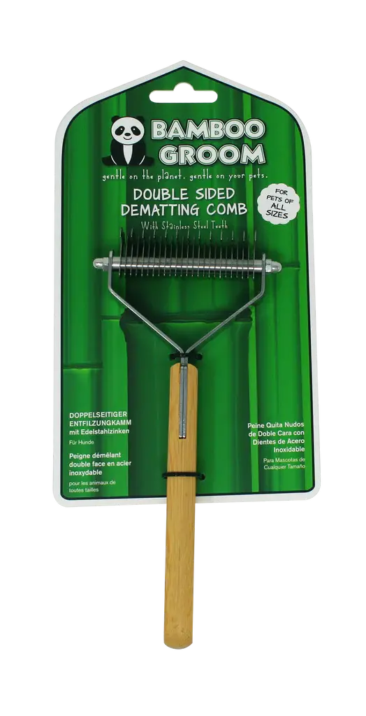 Bamboo Groom Double Sided Dematting Comb With Stainless Steel Teeth 1