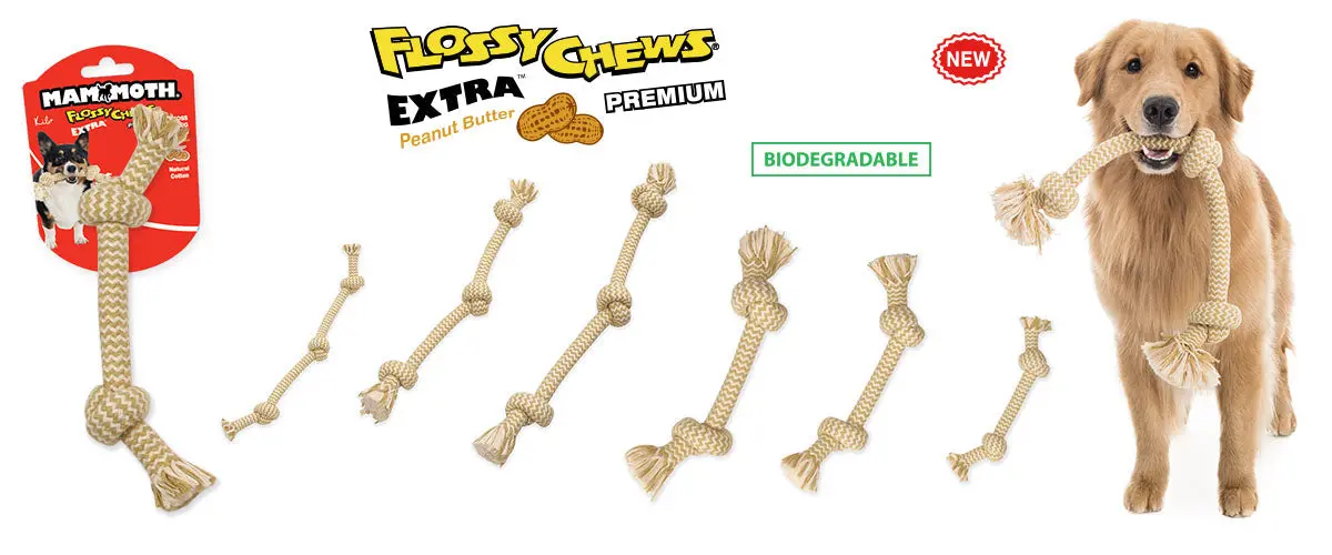 Mammoth Pet Products Mammoth® Flossy Chews® Extra™ Bones And Tugs With Peanut Butter Dog Toys 1