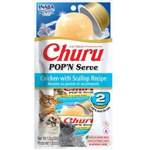 Inaba Churu Chicken With Scallop Recipe Pop'n Serve Cat Treat 1