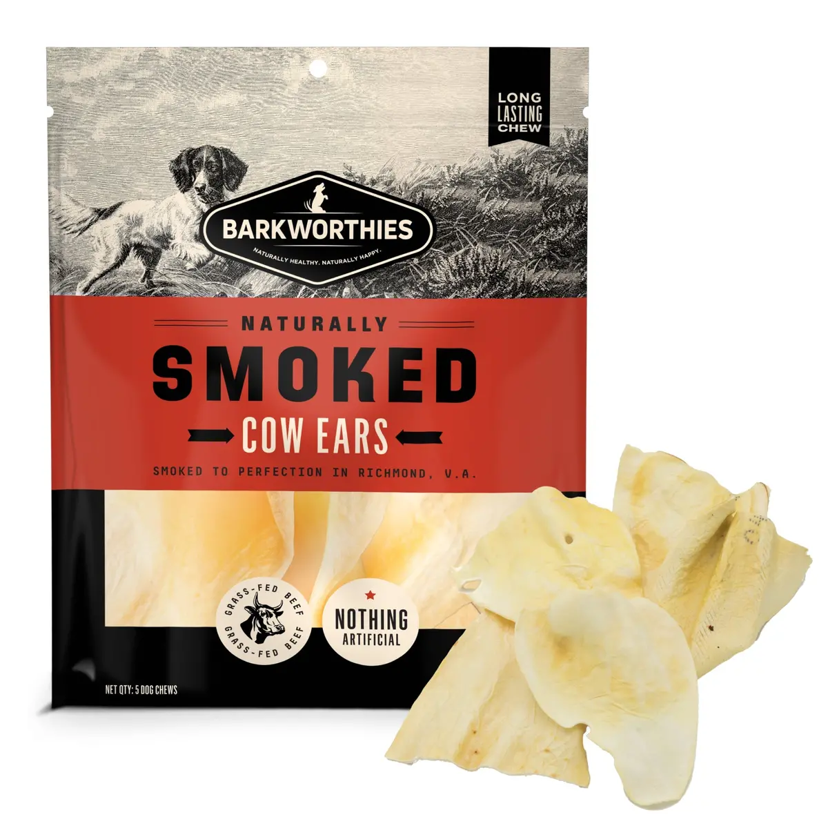 Barkworthies Naturally Smoked Cow Ears Dog Treats 1