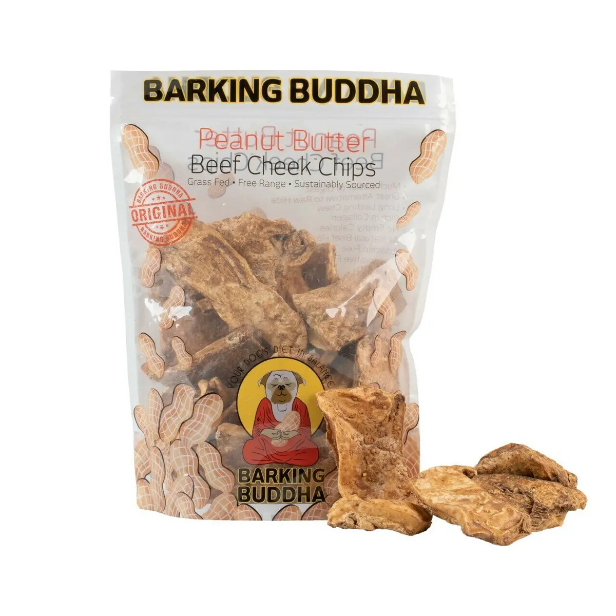 Barking Buddha Peanut Butter Beef Cheek™ Original Chips 1 Lb. Value Bag (2 Pack) For Toy To Small Dogs / Light Chewers 1