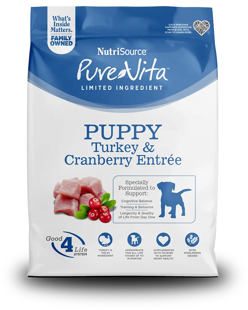 Nutrisource® Pure Vita™ Puppy Turkey & Cranberry Entrée  Limited Ingredient Dog Food 1