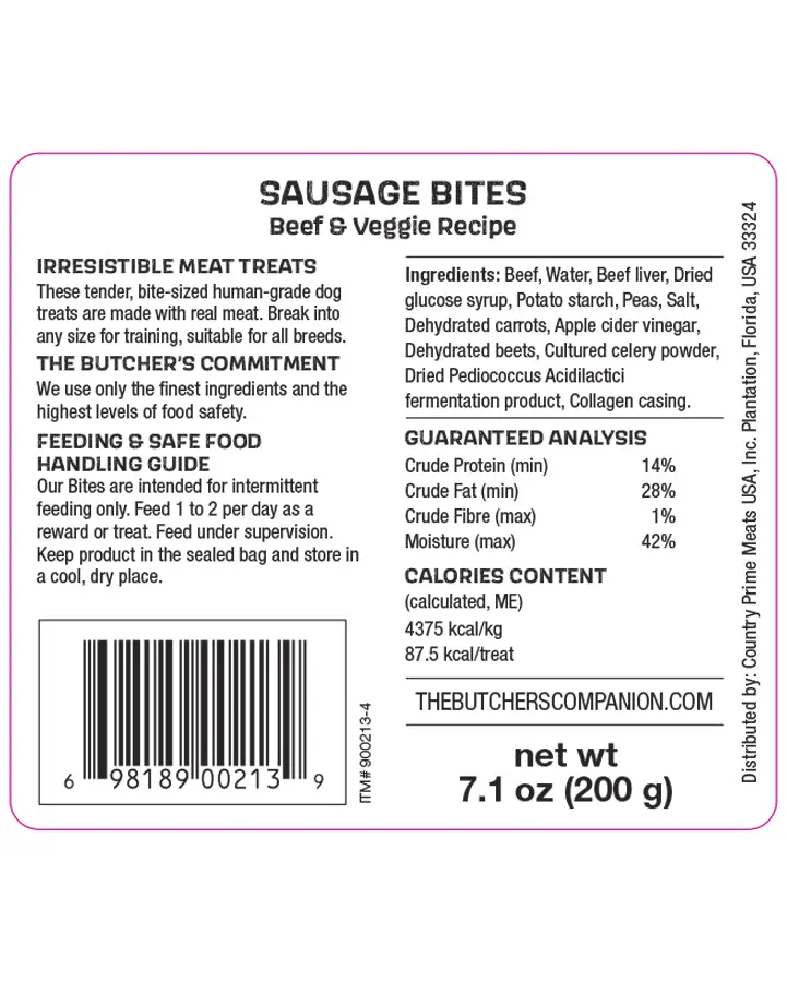 The Butcher's Companion Sausage Bites Beef & Veggie Recipe Dog Treats 2
