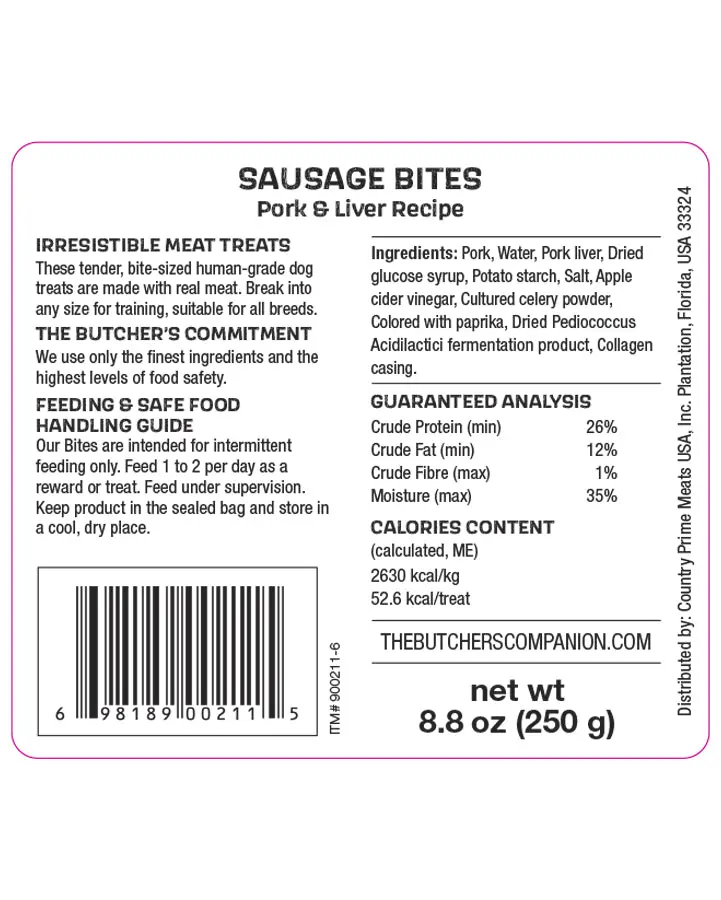The Butcher's Companion Sausage Bites Pork & Liver Recipe Dog Treats 2