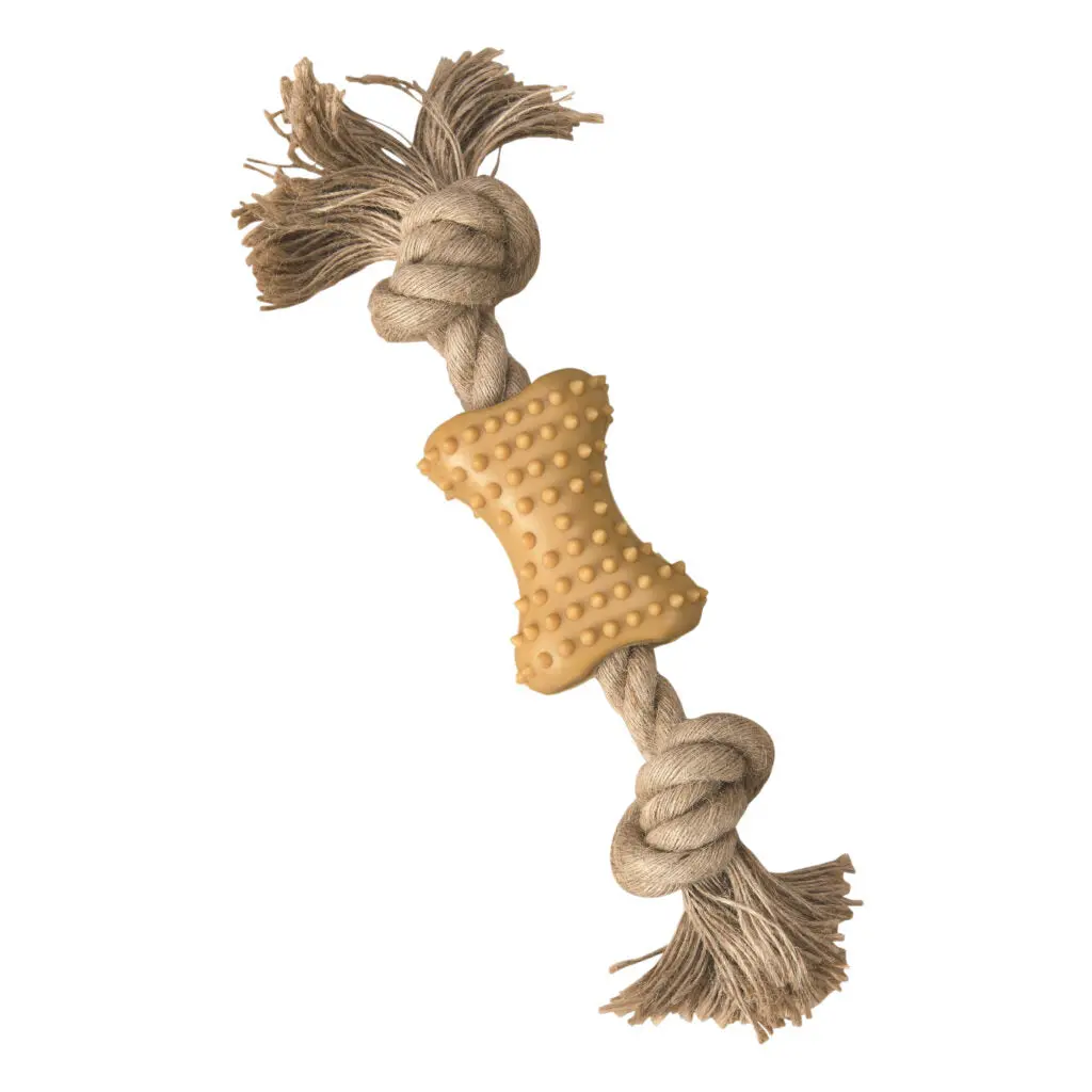 Ethical Pet Spot Love The Earth Natural Rubber Bone With Rope Dog Toy 1
