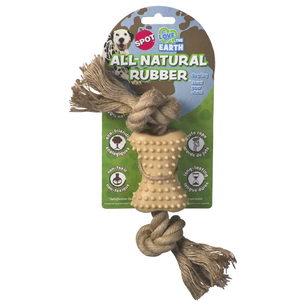 Ethical Pet Spot Love The Earth Natural Rubber Bone With Rope Dog Toy 2