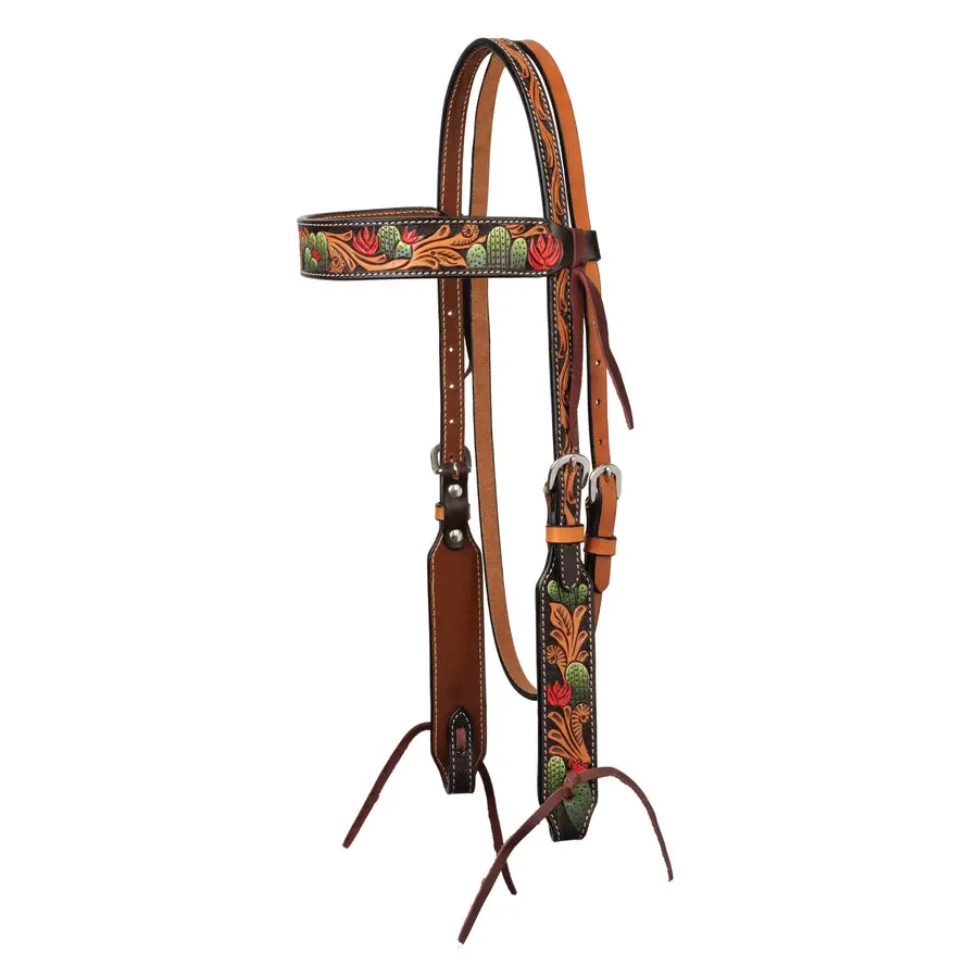 Weaver Turquoise Cross Cactus Tooled Headstall 1