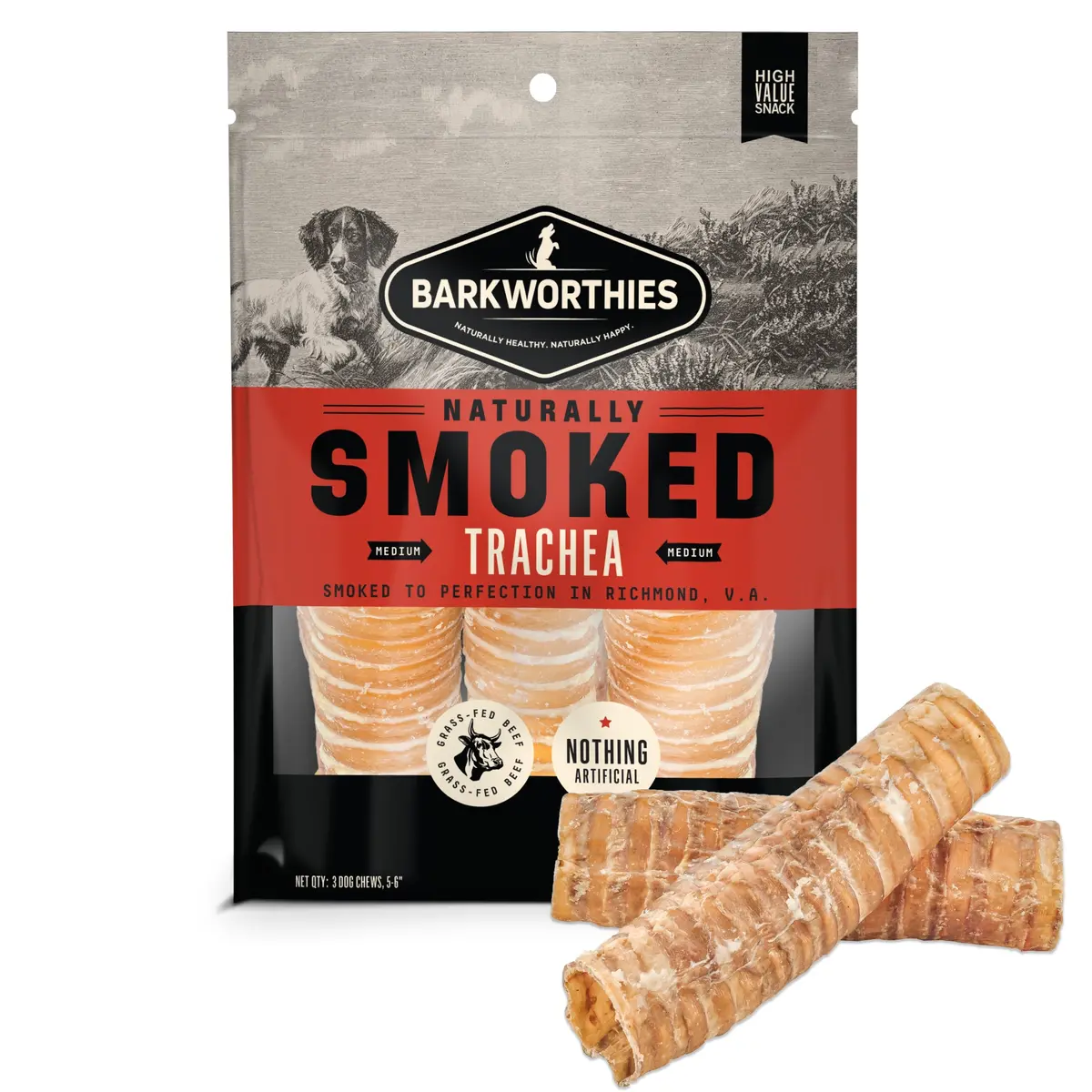 Barkworthies Naturally Smoked 6’’ Trachea Dog Treats 1