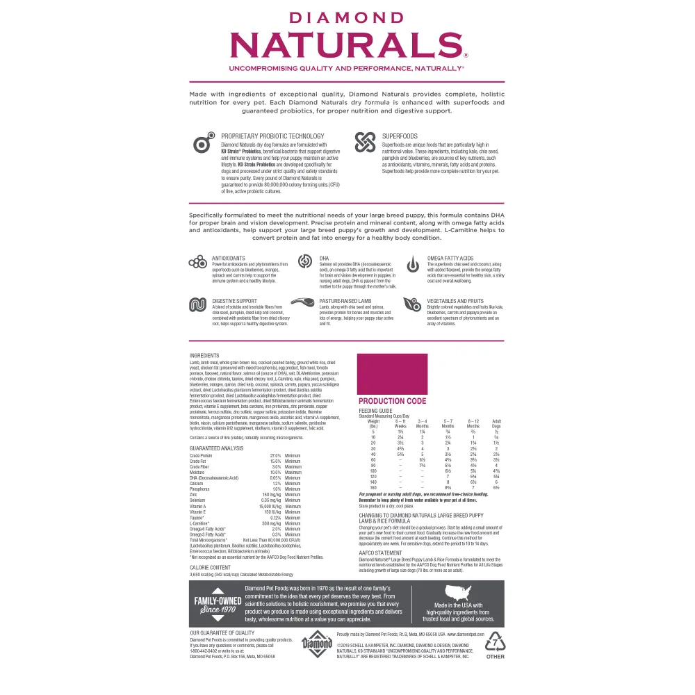 Diamond Naturals Large Breed Lamb & Rice Recipe Puppy Dry Food 2