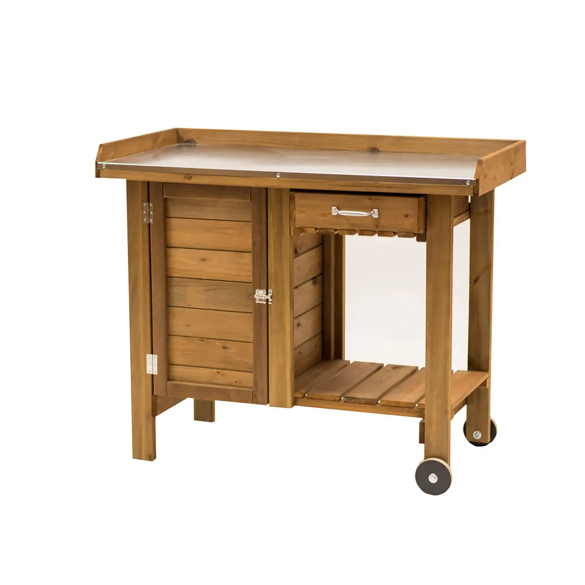 Gardener's Table With Wheels Cabinet And Drawer 1