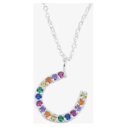 Reeves And Reeves Rainbow Crystals And Sterling Silver Horseshoe Necklace 1