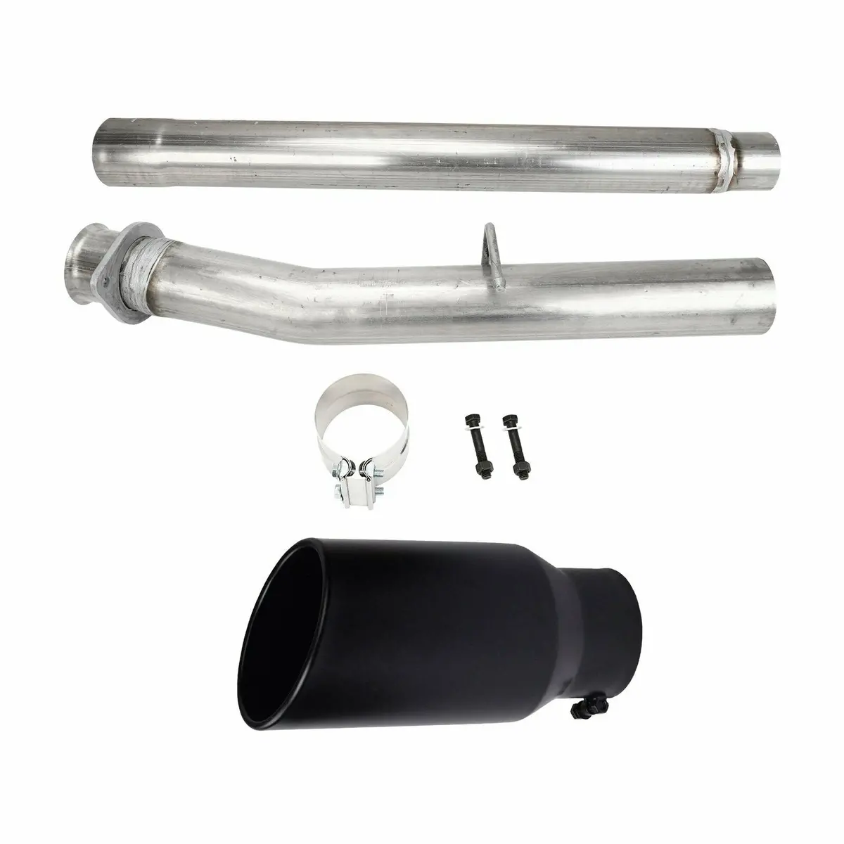 6.4L 4'' Delete Pipe No Bung+Black 4‘’In 7‘’Out Diesel Tip For 2008-2010 Ford F250 F350 F450 F550 1