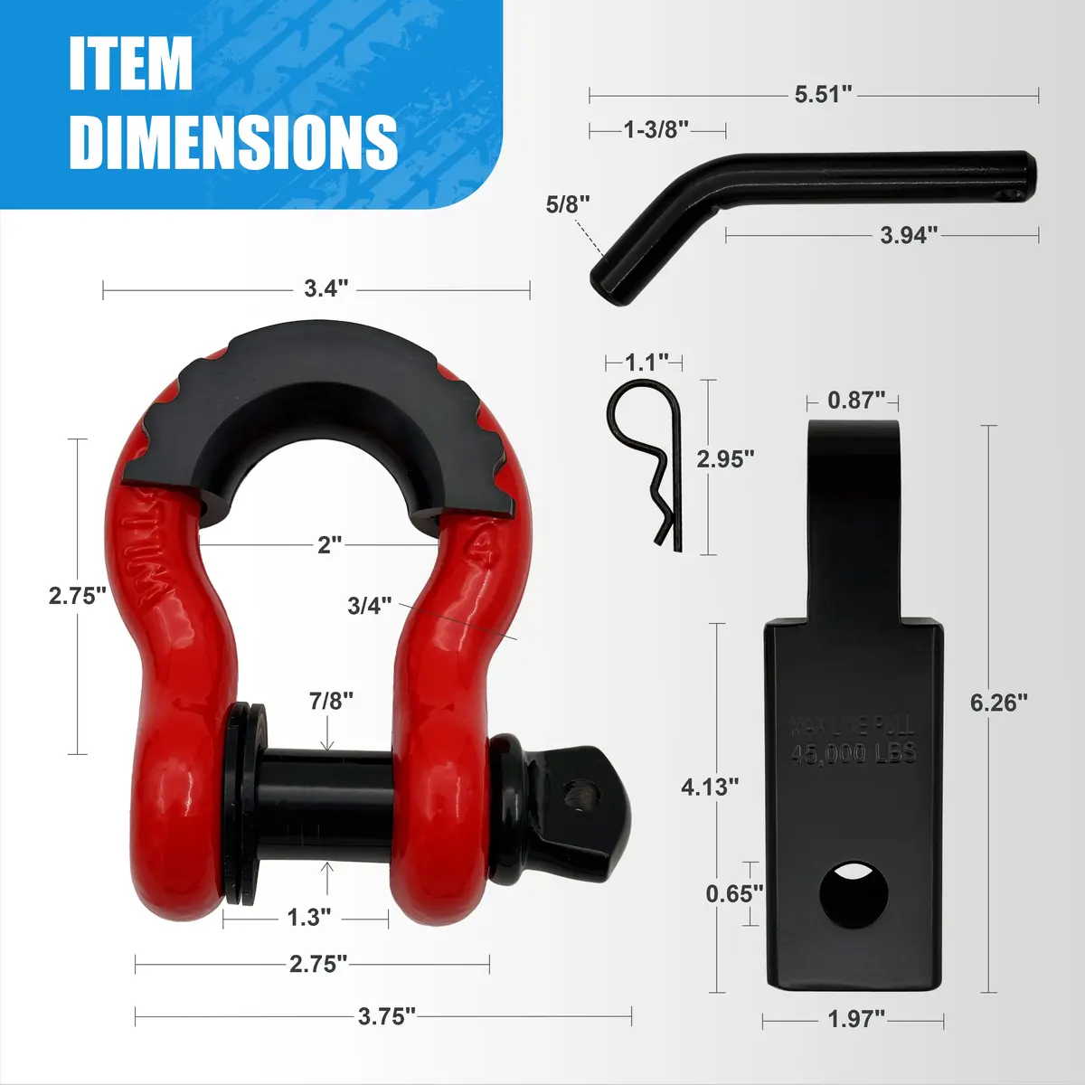 Seguler 2" Shackle Hitch 38,500 Lbs Break Strength With 3/4" D-Ring & 5/8" Hitch Pin 2