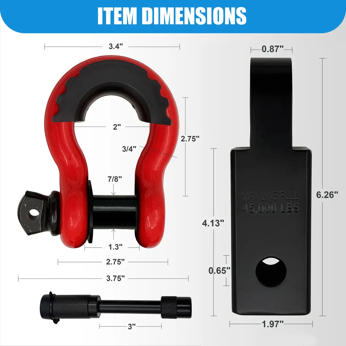 Seguler 2" Shackle Hitch 38,500 Lbs Break Strength With 3/4" D-Ring & 5/8" Lock Pin 2