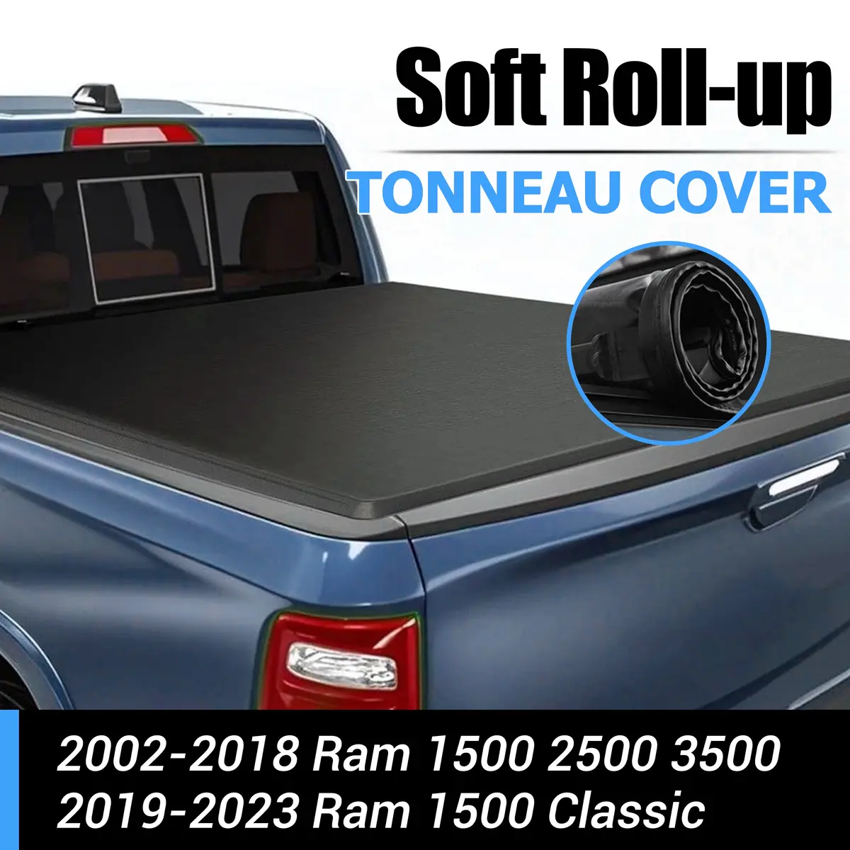 Seguler 8Ft Soft Top Roll-Up Tonneau Cover Truck Bed For 2003-2023 Dodge Ram 2