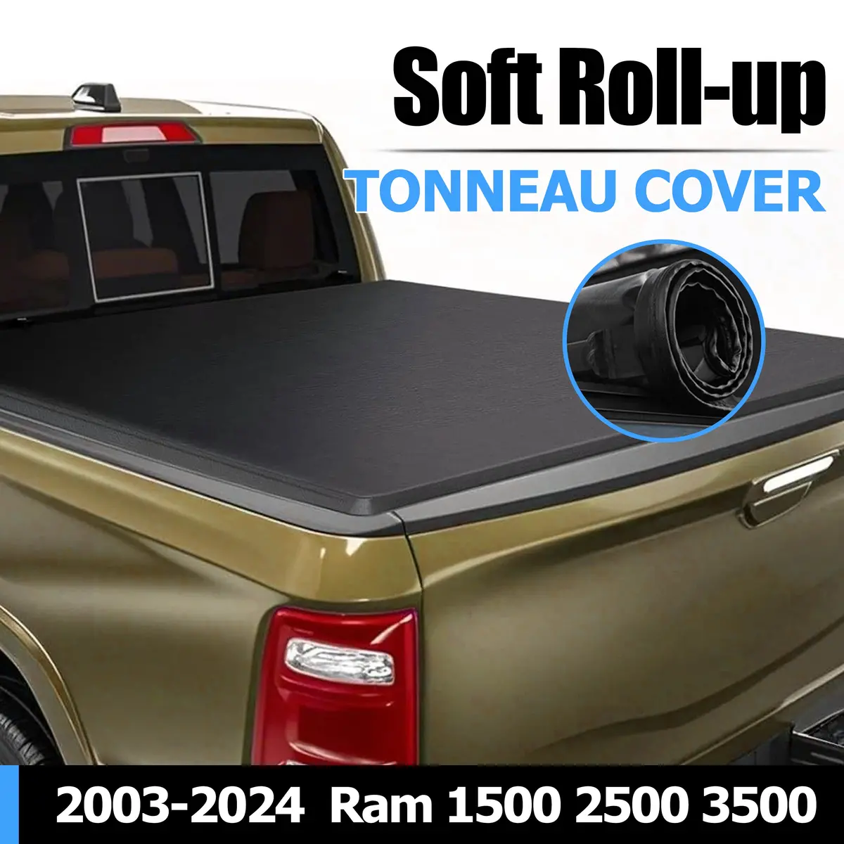 Seguler 6.4Ft Soft Top Roll-Up Tonneau Cover Truck Bed For 2003-2024 Dodge Ram 2