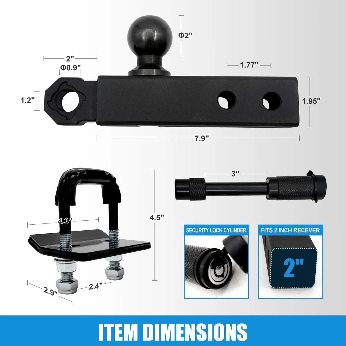 Seguler 2" Receiver Ball Mount With 3/4" Shackle 50,600 Lbs Strength & Key Lock 2