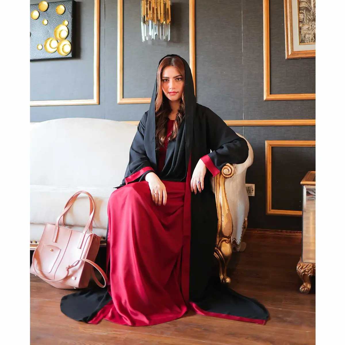 Slay Abaya (Black & Maroon) 1