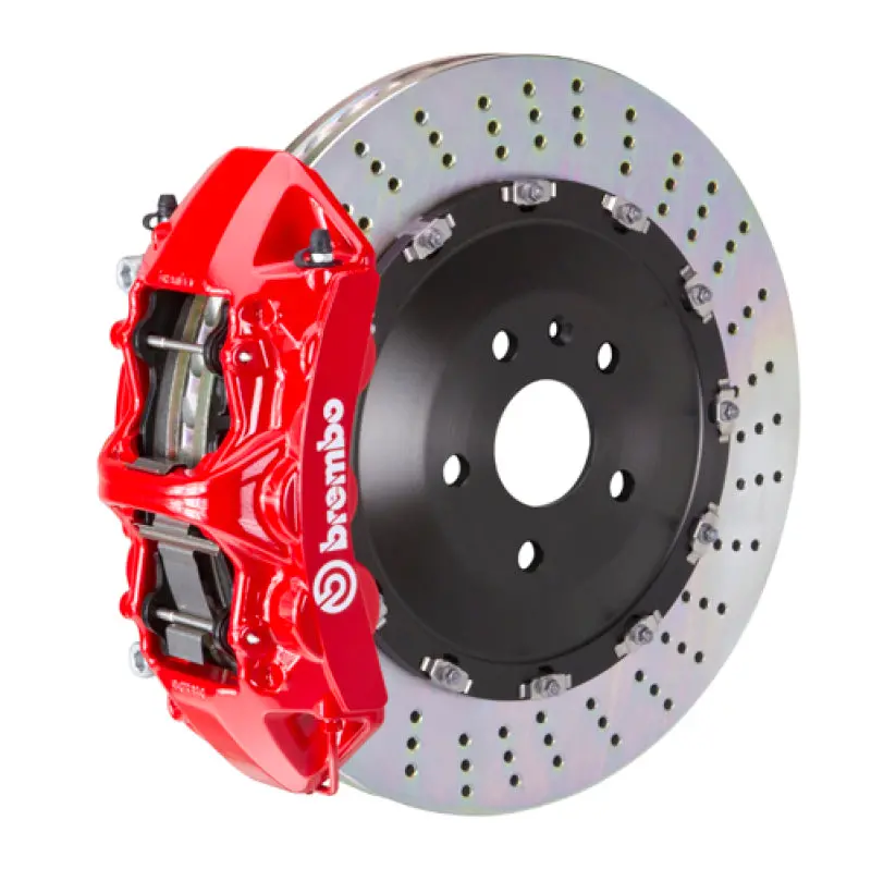 Brembo Gt Big Brake Kit For 2011–2018 Porsche Cayenne Turbo, Cayenne S, And Gts – Front, 6-Piston Calipers, 405X34 Mm Drilled Two-Piece Rotors (Red Finish) 1