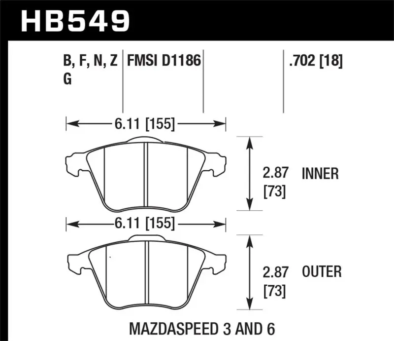 Hawk Dtc-60 Race Brake Pads For Mazdaspeed3 (2007–2011), Mazdaspeed6 (2006–2011), And Volvo V50 (2005–2009) 1