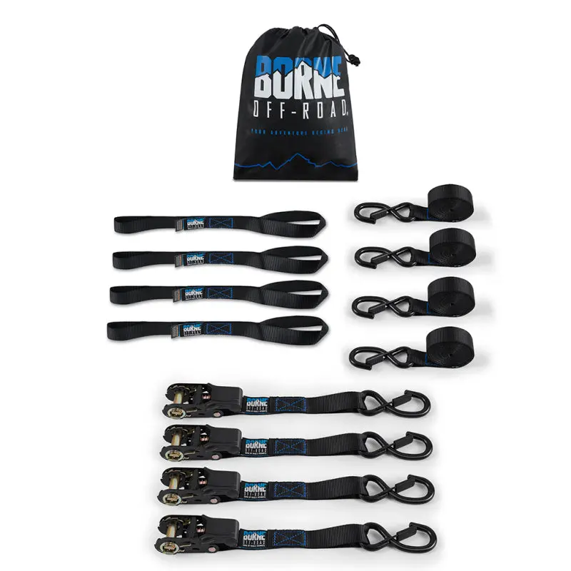 Borne Off-Road Medium-Duty Ratchet Tie-Down Strap Kit – 4-Pack, Black 1