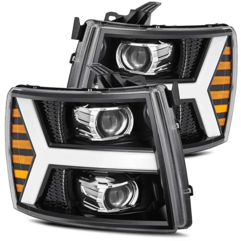 Alpharex Luxx Led Projector Headlights For 2007–2013 Chevy 1500 – Jet Black Plank Style With Adaptive Lighting, Sequential Turn Signals, And Drl 1