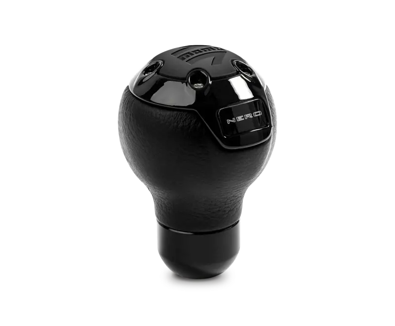 Momo Nero Tall Shift Knob – Black Leather With Black Chrome Accent 1