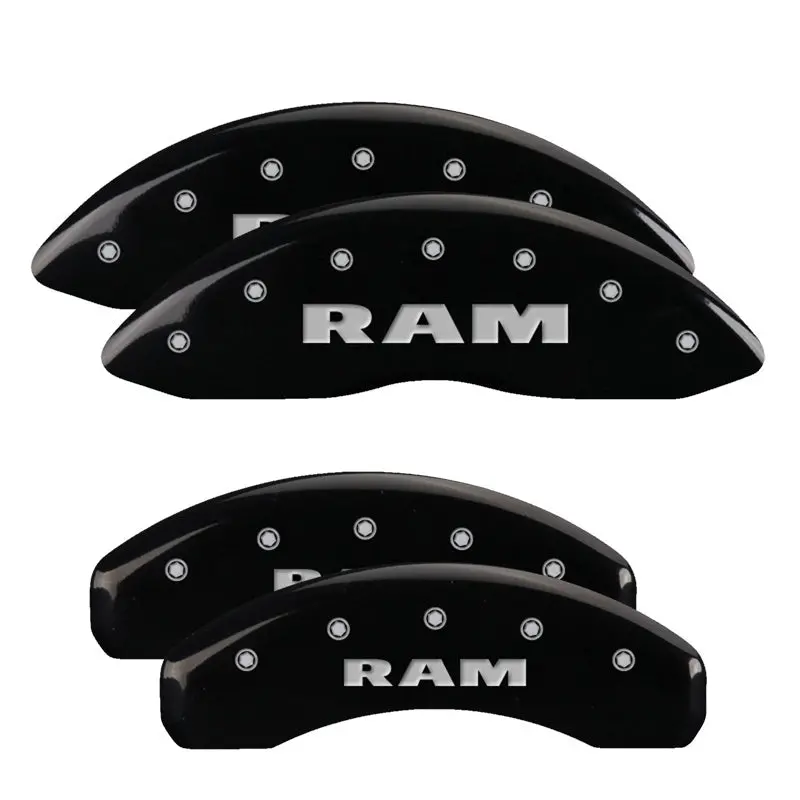 Mgp Engraved 4-Piston Caliper Covers For Ram Trucks – Front & Rear, Black Finish With Silver Accent 1