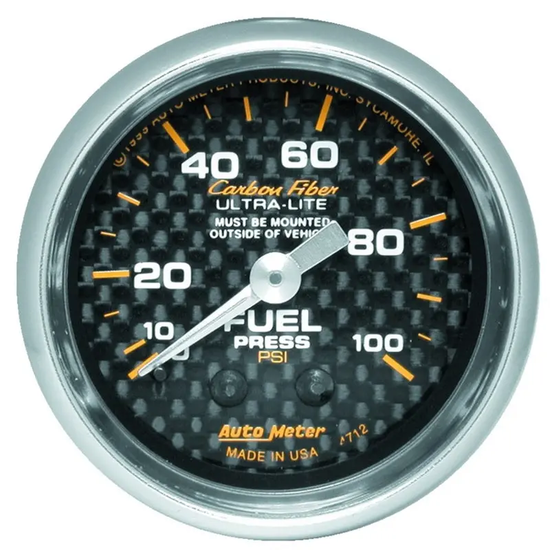Autometer 52Mm Mechanical Fuel Pressure Gauge – 100 Psi Range With Carbon Fiber Face 1