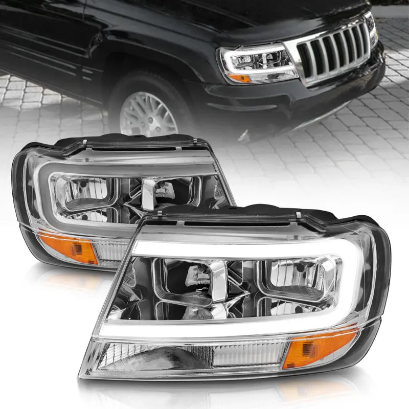 Anzo Crystal Led Headlight Assembly With Chrome Housing & Integrated Light Bar For 1999–2004 Jeep Grand Cherokee 1