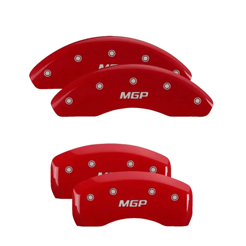 Mgp Engraved 4-Piston Caliper Covers For Ford – Oval Logo Design, Red Finish With Silver Chrome Accents 1