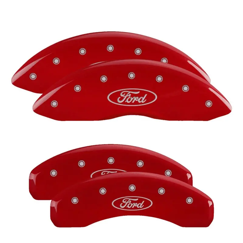 Mgp Engraved 4-Piston Caliper Covers For Ford – Oval Logo Design, Red Finish With Silver Chrome Accents 2