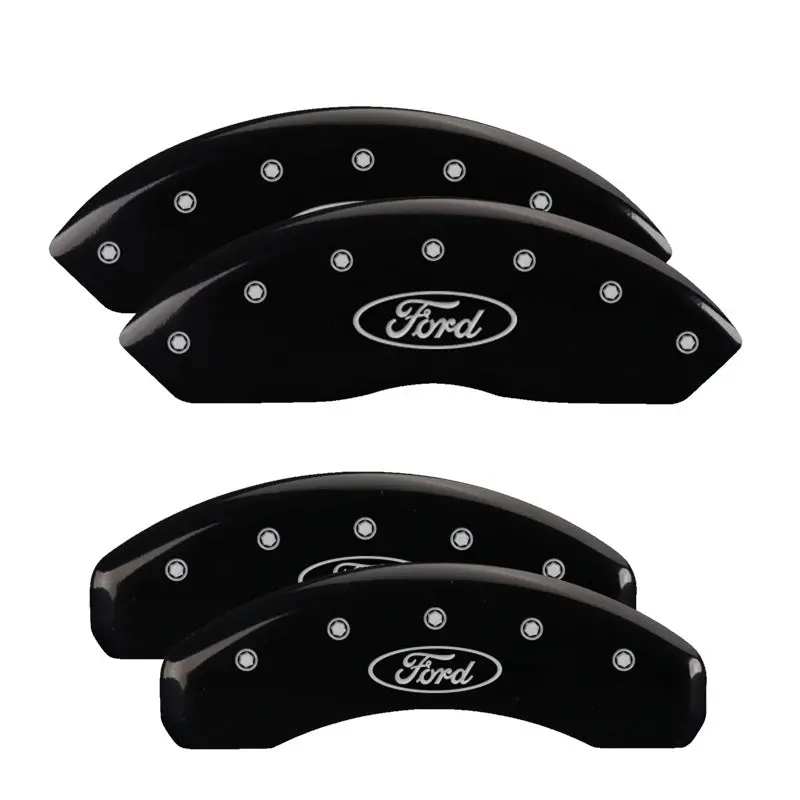 Mgp Engraved 4-Piston Caliper Covers – Oval Logo Design, Ford Black Finish With Silver Accents 1