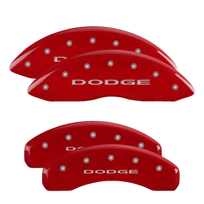 Mgp 4 Caliper Covers Engraved Front & Rear With Out Stripes/Dodge Red Finish Silver Ch 2