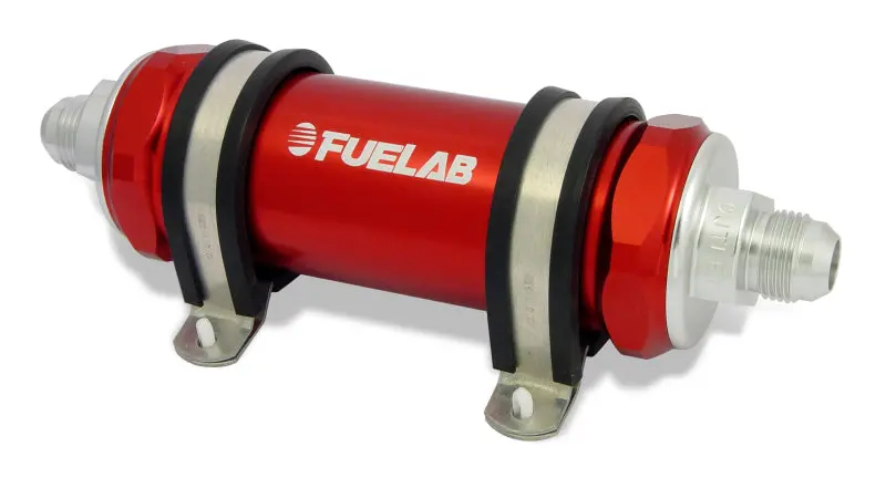 Fuelab Inline Fuel Filter: -10An Fittings, 10-Micron Rating, Long Body – Red Housing 1